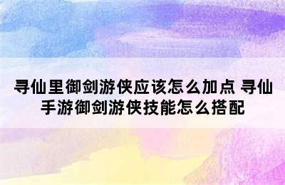 寻仙里御剑游侠应该怎么加点 寻仙手游御剑游侠技能怎么搭配